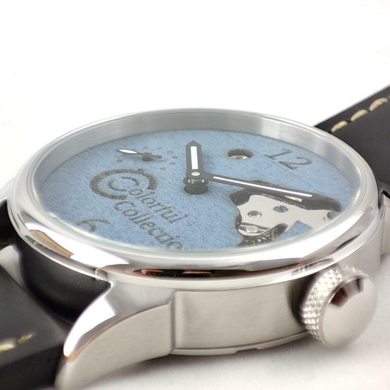 Wooden Skeleton Blue Stained Poplar Armbanduhren Handaufzug Mechanisch ST36 42mm